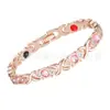 Pulseira Magnética Cravejada de Diamantes Ouro Rosa para Mulheres, Pulseira Ajustável, Pulseira de Bronze Ouro Rosa Temática de Amor para Casais Atacado