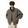 Jaqueta de Motociclista de Couro PU com Gola Alta Desconstruída Americana Masculina Outono Nova Chegada Marca Tendência Design Elevado Streetwear Cool de Malandro Jaqueta de Couro Peça de Roupa Exterior