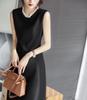 2023 verão clássico vintage stand-up corte slim-fit skinny vestido preto vestido branco sem mangas elegante vestido de acetato
