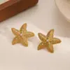 Pendientes de acero inoxidable con forma de estrella de mar, estilo popular de internet, para mujer, temperamentales, versátiles, con circonita de punto y titanio, elementos marinos