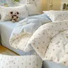 Clase en el Campus un Juego de Sábanas de Algodón de Tres Piezas para Cama, Cama Individual de Dormitorio Estudiantil Cama Litera de Dormitorio Funda de Edredón de Algodón Puro y Sábanas Ajustables