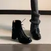Primeiro Encontro Temporada Estilo Britânico Retro Cadarço Salto Alto Botas de Couro Chunky Salto Grosso Botas Skinny Femininas