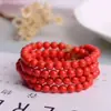 108 Pulseras Finas de Cinabrio Rojo, Pulseras de Cinabrio de Múltiples Círculos, Pulseras Versátiles Elegantes y Amigables con la Piel, Perlas Redondas de 8 mm