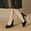 8066-2 Color Sólido Gamuza Tacón Grueso Zapatos de Dama de Honor para Mujer 2025 Otoño/Invierno Nuevos Zapatos de Tacón Alto con Plataforma Puntiagudos para Mujer