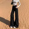 Pantalones vaqueros negros americanos de pierna ancha para mujer, nueva colección otoño/invierno 2024, forrados de felpa, de talle alto, corte recto holgado y engrosado.