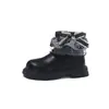 Botas Chelsea de Renda com Laço de Pérolas para Meninas 2026 Outono Botas de Cano Curto Xadrez Antiderrapantes com Cadarço para Crianças de Tamanho Médio a Grande Botas Simples