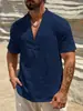 Camisa Transpirable de Color Sólido de una Sola Capa con Cuello Alto de Manga Corta para Hombre Transfronteriza Europea y Americana Moda Masculina 2025 Camisa de Color Sólido Simple