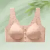 Sutiã Sem Costura com Botão Frontal para Mulheres de Meia-Idade e Idosas com Jacquard Embossado Estilo Chinês, Sutiã com Bojo de Seda Gelada Respirável e Confortável para Mulheres