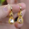 Pendientes de Diseño Personalizado, Lujo Accesible y Pendientes de Gama Alta, Exquisitos y de Moda, Pendientes de Zirconia Color Oro Champagne con Forma de Durian