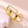 Pulsera de Acero de Titanio con Goteo de Aceite y Oro de 18K, Estilo Océano de Esmalte de Alta Gama, Diseño de Estrella de Mar y Palmera, Brazalete Abierto de Acero Inoxidable de Lujo Ligero