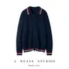 Cárdigan de Bloques de Color Retro con Cuello Polo Estilo Universitario Lana Cachemir Tejido de Osmanthus Doble Cremallera Chaqueta de Punto Vintage Otoño Invierno