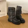 Botas de Motocicleta Martin para Mujer de Suela Gruesa Versátiles de Nicho Celebridad de Internet Retro 2026 Otoño Cremallera Lateral Punta Redonda que Aumentan la Altura