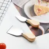 Faca de Queijo de Aço Inoxidável Conjunto de Ferramentas para Queijo e Pizza com Cabo de Madeira, Conjunto de 4 Peças Cortador de Manteiga, Faca de Pizza para Manteiga