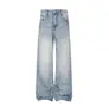 Pantalones de mezclilla lavada para hombre, marca de moda de alta calle, aspecto desgastado y vintage, pantalones rectos casuales holgados, pantalones dad de corte limpio