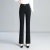 Calça Flare Feminina 2026 Nova Coleção Primavera e Outono Cintura Alta Emagrecimento Casual Calça de Alfaiataria com Elasticidade e Efeito de Caimento Slim Fit Calça Boca de Sino