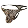 Cueca Fio Dental Masculina em Estoque Transfronteiriça Nova Tendência Sexy Estampa de Leopardo Cintura Baixa Boxer Masculina Atacado