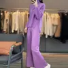 Suéter de cuello alto estilo perezoso para mujer con abertura, suelto, adelgazante, para commuting, otoño e invierno, traje de pantalón de punto de lana completo de pierna ancha