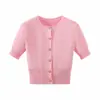 Ins ropa de mujer estilo europeo y americano transfronteriza venta al por mayor modelo nuevo de principios de temporada chaqueta corta casual de punto con hombreras acolchadas de cuello redondo y manga corta