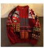 Suéter feminino com costura em cores contrastantes, grosso, estilo japonês, moderno, para casal, solto, gola redonda, casual, de malha