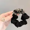 Goma para el pelo vintage con cuentas negras, modelo nuevo 2025, diadema elegante y de alta gama, goma elástica duradera para el pelo para mujer