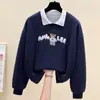 Sudadera de cuello polo para mujer, Nuevo estilo Otoño/Invierno 2026, Corte holgado, Top que cubre el abdomen, Camiseta de manga larga que rejuvenece, Top de moda