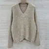 Tricô Feminino BORBOTIE 2026 Outono/Inverno Novo Suéter com Bordado V-Neck em Mistura de Lã Mohair BC