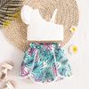 Conjunto Casual de Regata com Manga Flare e Shorts com Estampa de Plantas Tropicais para Meninas Verão 2026