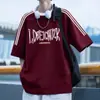 Camiseta Masculina de Algodão Puro com Três Listras Cor Vinho Manga Curta Verão 2025 Nova Estilo Esportivo Solta e Versátil
