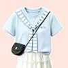 Falda de retazos de encaje estilo coreano para niños mayores, chal a rayas de bloques de color para niñas, conjunto lindo de dibujos animados de manga corta, moderno