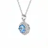 Joyería Transfronteriza Europea y Americana Exquisito Oval Imitación de Cristal Zircón Azul Collar Estilo Nuevo Elegante Colgante Microincrustado Cadena de Clavícula