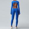 Traje de ropa de yoga de manga larga nuevo de otoño e invierno transfronterizo para mujer, sin costuras, sexy, espalda cruzada, pantalones de yoga levanta glúteos melocotón