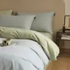 Juego de ropa de cama de cuatro piezas de algodón cepillado de color sólido estilo minimalista, funda de edredón de algodón puro, sábana, juego de ropa de cama de tres piezas para dormitorio