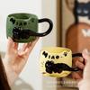 Taza pequeña con diseño de gato negro en relieve, de alto valor cromático, creativa, apilable, de cerámica, para café, leche y desayuno, esmaltada.