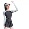 Nuevo Traje de Baño Conservador de Dos Piezas para Mujer para Vacaciones en la Playa, Ligeramente Gordita, Secado Rápido, Cubre Vientre, Set de Camiseta Deportiva de Manga Larga de Alta Sensibilidad para Aguas Termales