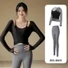 Ropa Profesional de Yoga para Entrenamiento de Pilates para Mujeres Secado Rápido Correr Gimnasio Deportes Ajustado Traje de Dos Piezas Top Mangas Largas