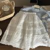 Ropa Infantil Estilo Coreano 2026 Nuevo Conjunto de Dos Piezas Primavera y Verano para Niñas Camiseta de Manga Corta con Hombros Abullonados Falda de Encaje Calado para Niños