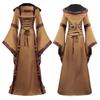 Vestido con Capucha Retro Medieval Exportación Europea y Americana Cuello Cuadrado Cordones Mangas de Trompeta Falda de Gran Oscilación Ropa de Performance