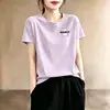 Camiseta de Manga Curta Nova de Verão para Mulheres no Comércio Exterior Transfronteiriço, Cor Roxo Taro da Moda, Ombro Normal, Estampa de Coração, Moda Estilosa e Juvenil