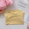 Tops de Moda para Niñas de Primavera y Otoño, Camiseta de Color Sólido con Volantes y Cuello Semi-Alto, Estilo Coreano, Marca Moderna para Niños