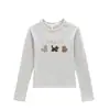 Top Básico Blanco Redondo para Mujer, Versátil para Primavera y Otoño, Nueva Camiseta de Manga Larga Ajustada para Usar en Capas o Sola