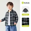 Camisa infantil masculina Dudu, body de manga longa para bebê, nova camisa xadrez estilosa para crianças, roupas casuais de outono e primavera para crianças