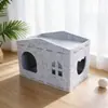 Villa para Gatos Integrada Resistente a Rayones y al Desgaste, Casa Plegable Semicerrada para Gatos, Nido y Rascador para Gatos de Doble Capa de Fieltro de Doble Uso