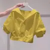 Camisa de Manga Corta con Solapa Verde Reductora de Edad Dopamina para Mujer 2025 Verano Nuevo Estilo Petite Dulce Estilo Corto