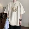 Camiseta Gruesa de Stitch para Hombre Verano Ropa de Pareja Oversize Manga Corta Retro Americano Gamuza Mangas Tres Cuartos