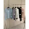 T-Shirt Manga Longa Assimétrica com Fita para Cintura Afunilada, Estilo Simples Fashionável Coreano de Outono, Versátil, para Emagrecer, Cor Verde Limão e Chá Verde, Feminina 11083