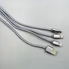 Cable de carga rápida USB 3 en 1 con diseño trenzado tipo C, adecuado para múltiples colores y modelos