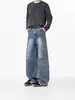 Jeans Lavados con Pliegues Estilo Retro Americano para Hombres y Mujeres, Pantalones Scimitar de Pierna Ancha Deconstruidos, Pantalones Casuales Rectos Sueltos, Marca de Moda para Hombres