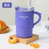 Gao Yan Acero Inoxidable 304 Taza de Bambú Taza de Café Taza para Preparar con Tapa Taza para Hogar y Oficina con Asa con Popote