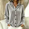 Jaqueta Cardigan de Veludo Dourado de Manga Longa com Capuz e Botões Casual Fashion Cor Sólida Nova Outono/Inverno Europeia e Americana para Mulheres