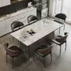 Juego de mesa de comedor de pizarra, moderno y simple, apto para casas pequeñas, mesa de comedor rectangular de estilo italiano de lujo ligero, color negro